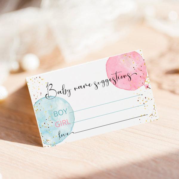 Balloon Baby Name Suggestions Card for Baby Shower