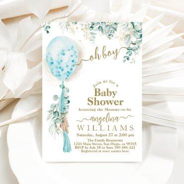 Balloon Eucalyptus gold leaves Boy Baby Shower