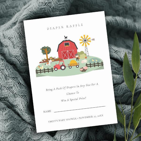 Barnyard Farm Animal Diaper Raffle Baby Shower Enclosure Card