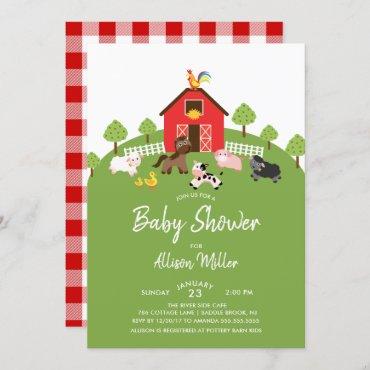 Barnyard Farm Animals Baby Shower Invitation