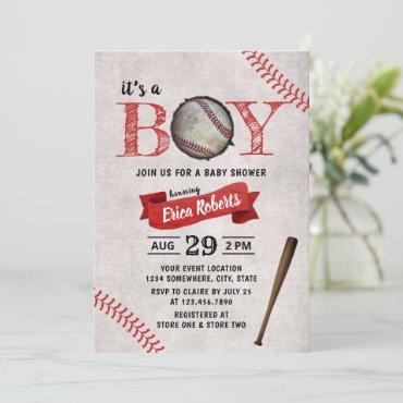Baseball Boy Baby Shower Vintage Sport Theme Invitation