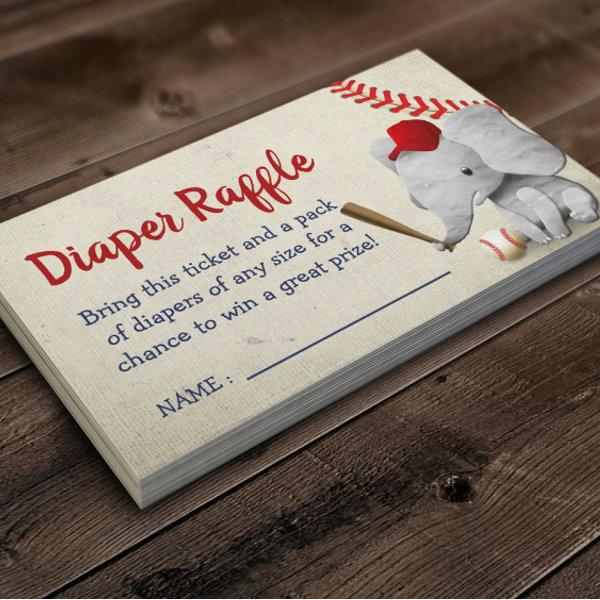 Baseball Boy Elephant Baby Shower Diaper Raffle Enclosure Card