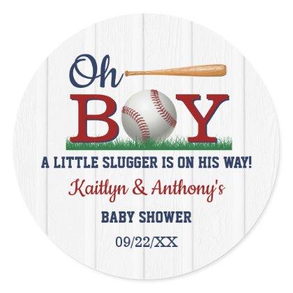 Baseball Boys Baby Shower Classic Round Sticker