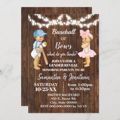 Baseball or Bows Rustic Country Gender Reveal Invitation