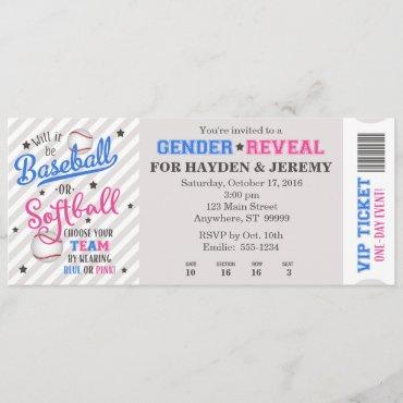 Baseball or Softball Gender Reveal Ticket Style