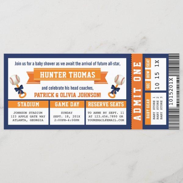 Baseball Ticket Baby Shower, Blue, Orange