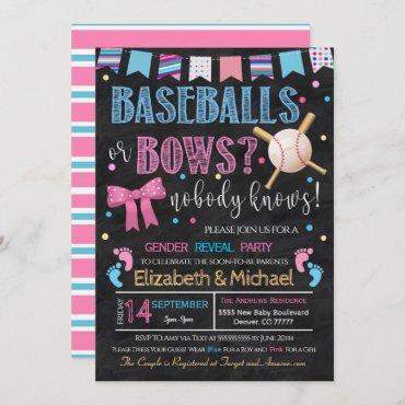 Baseballs or Bows Gender Reveal Invitation