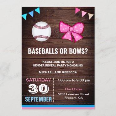 Baseballs or Bows Gender Reveal Party Invitation