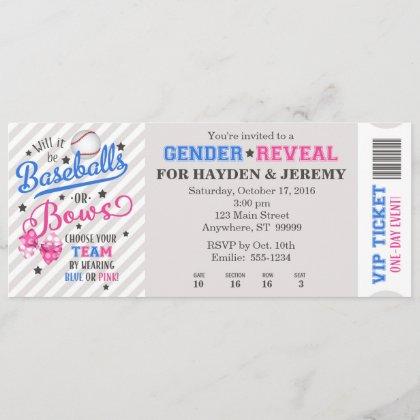 Baseballs or Bows Gender Reveal Ticket Style
