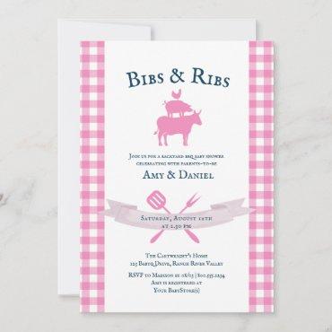 BBQ Baby Shower Rustic Vintage Pink Plaid Invitation