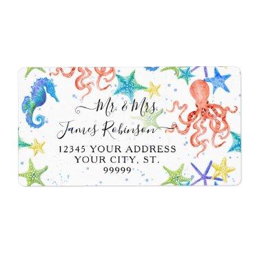 Beach Seahorse Red Octopus Starfish Baby Shower Label