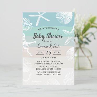 Beach Starfish & Seashells Elegant Baby Shower Invitation