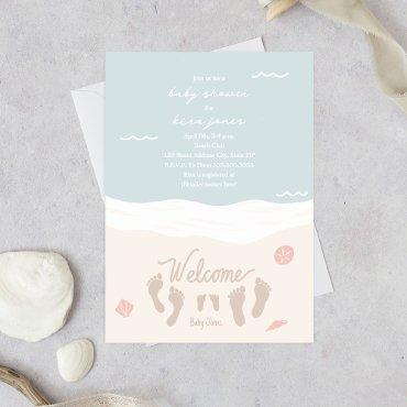 Beach Waves Footprints Pink Girl