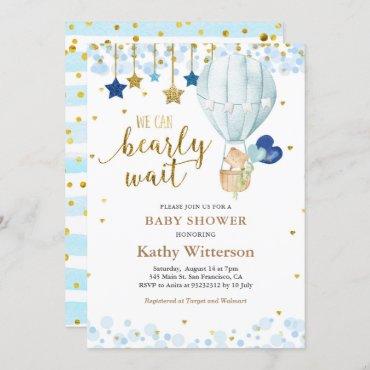 Bear and Blue Hot air Balloon Baby Shower  Invitation