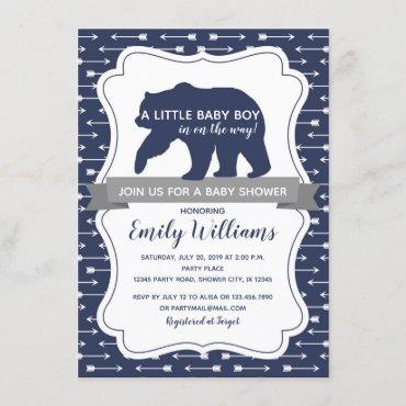 Bear baby shower invitation for boys