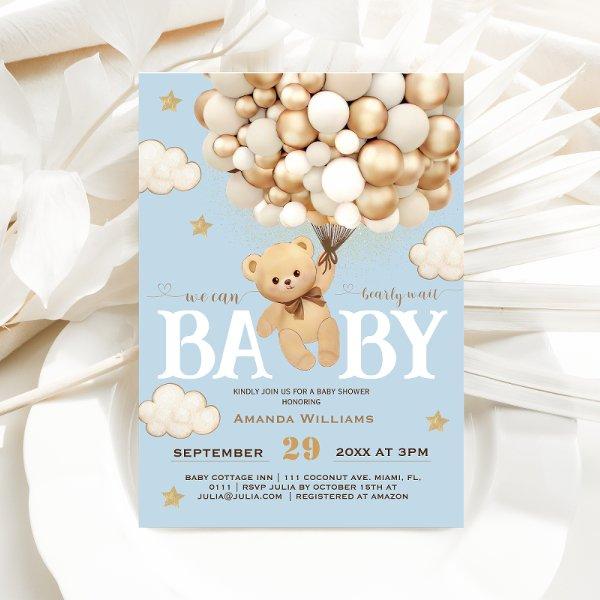 Bear Balloons Bearly Wait Baby Shower Bright Blue