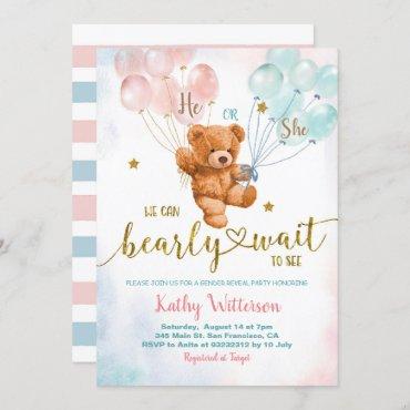 Bear Gender Reveal Pink and Blue Baby Shower Invit