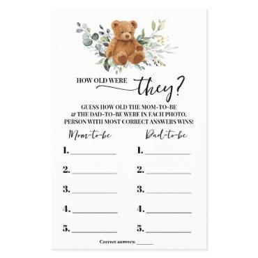 Bear Greenery How old were They Shower Game Card Flyer