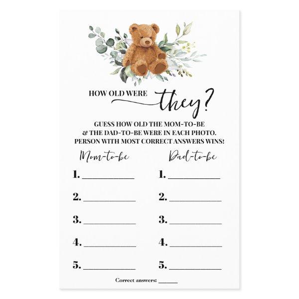 Bear Greenery How old were They Shower Game Card Flyer