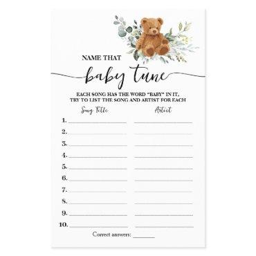 Bear Greenery Name Baby Tune Baby Shower Game Card Flyer