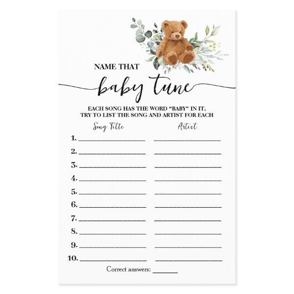 Bear Greenery Name Baby Tune Baby Shower Game Card Flyer
