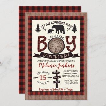 Bear Lumberjack Flannel Boy Baby Shower Invitation
