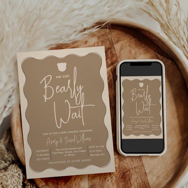 Bear Wavy Frame Hand Drawn Simple Baby Shower