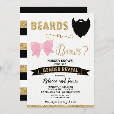 Beards or Bows Gender Reveal Baby Shower Gold Invitation