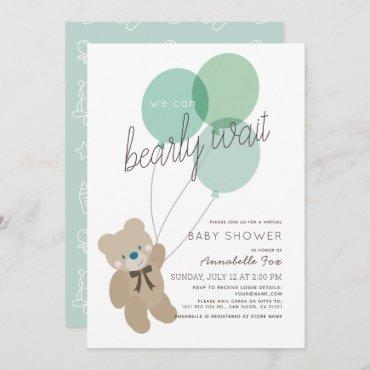 Bearly Wait Bear Mint Green Virtual Baby Shower Invitation