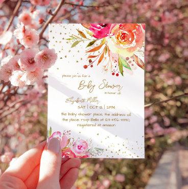 Beautiful Floral Gold Glitter Baby Girl Shower