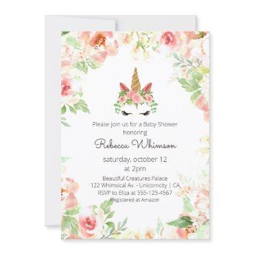 Beautiful Unicorn Watercolor Flowers Baby Shower