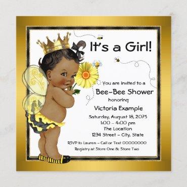 Bee African American Girl Baby Shower Invitation