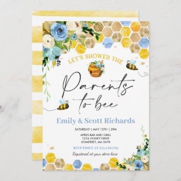 Bee Baby Shower Blue Floral Parents To Bee Baby Invitation