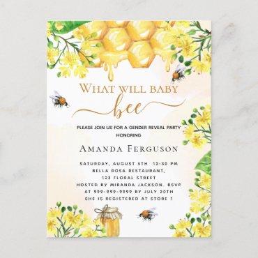 Bee Baby shower yellow floral gender reveal Invitation Postcard