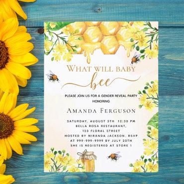 Bee Baby shower yellow floral gender reveal  Postcard