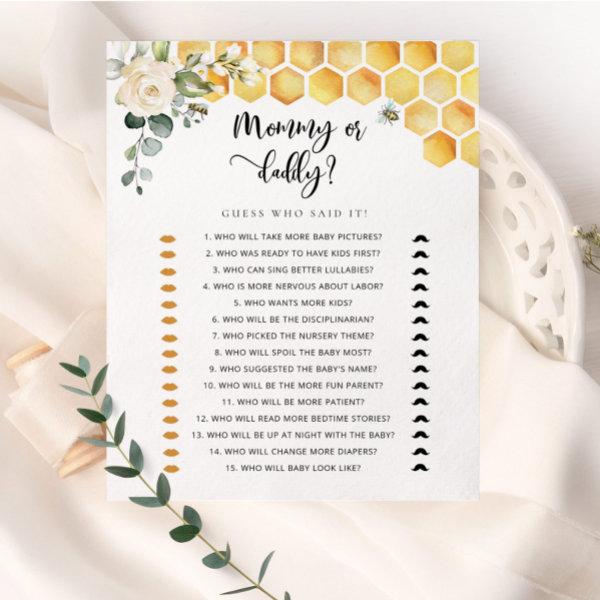 Bee mommy or daddy baby shower game