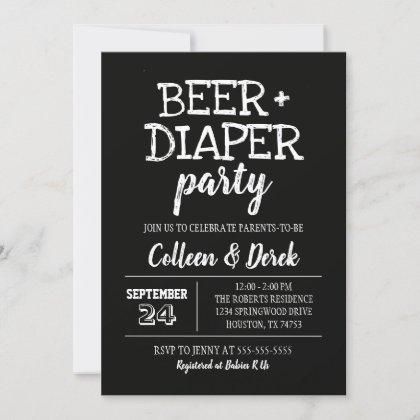 Beer & Diaper Party Invitation | Black