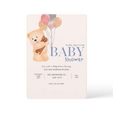 Beige Blue Cute Bear