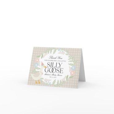 Beige Silly Goose Floral Gingham Baby Shower Thank You Card