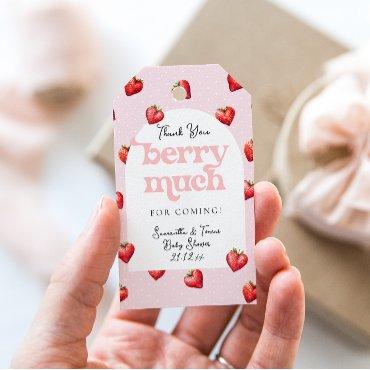 Berry Sweet Strawberry Heart Girl Baby Shower   Gift Tags