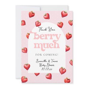 Berry Sweet Strawberry Heart Girl Baby Shower   Thank You Card