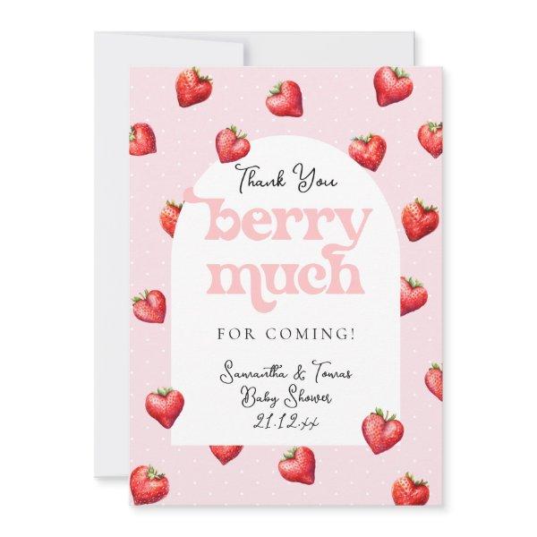 Berry Sweet Strawberry Heart Girl Baby Shower   Thank You Card