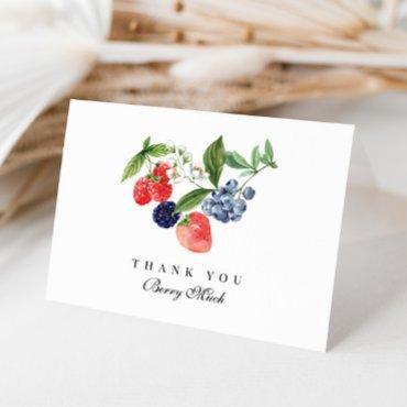 Berry Sweet Watercolor Red Blue Baby Shower Thank You Card