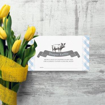 Bibs & Ribs Blue Gingham Diaper Raffle Ticket Enclosure Card