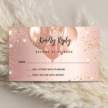 Birthday rose gold balloons party RSVP Enclosure Card