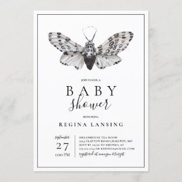 Black and White Love You Moth Baby Shower Invitation