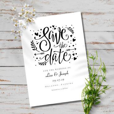 Black and White Rustic Script Minimalist Wedding Save The Date