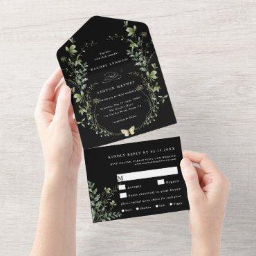 Black Elegant Watercolor Wildflower Wedding All In One