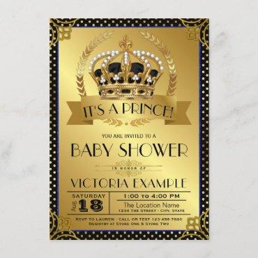 Black Gold Prince Baby Shower Invitation