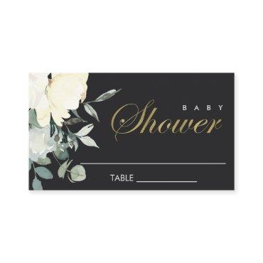BLACK IVORY WHITE FLORAL WATERCOLOR BABY SHOWER PLACE CARD